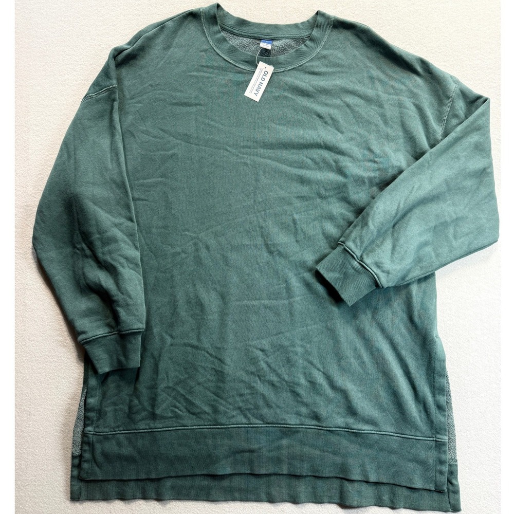 Old Navy Sweatshirt Women Large Green Crewneck Long Sleeve Tunic